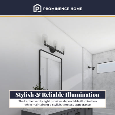 Prominence Home Hansley 3 Light Vanity Light, Damp Rated with Clear Glass, Black - VMInnovations