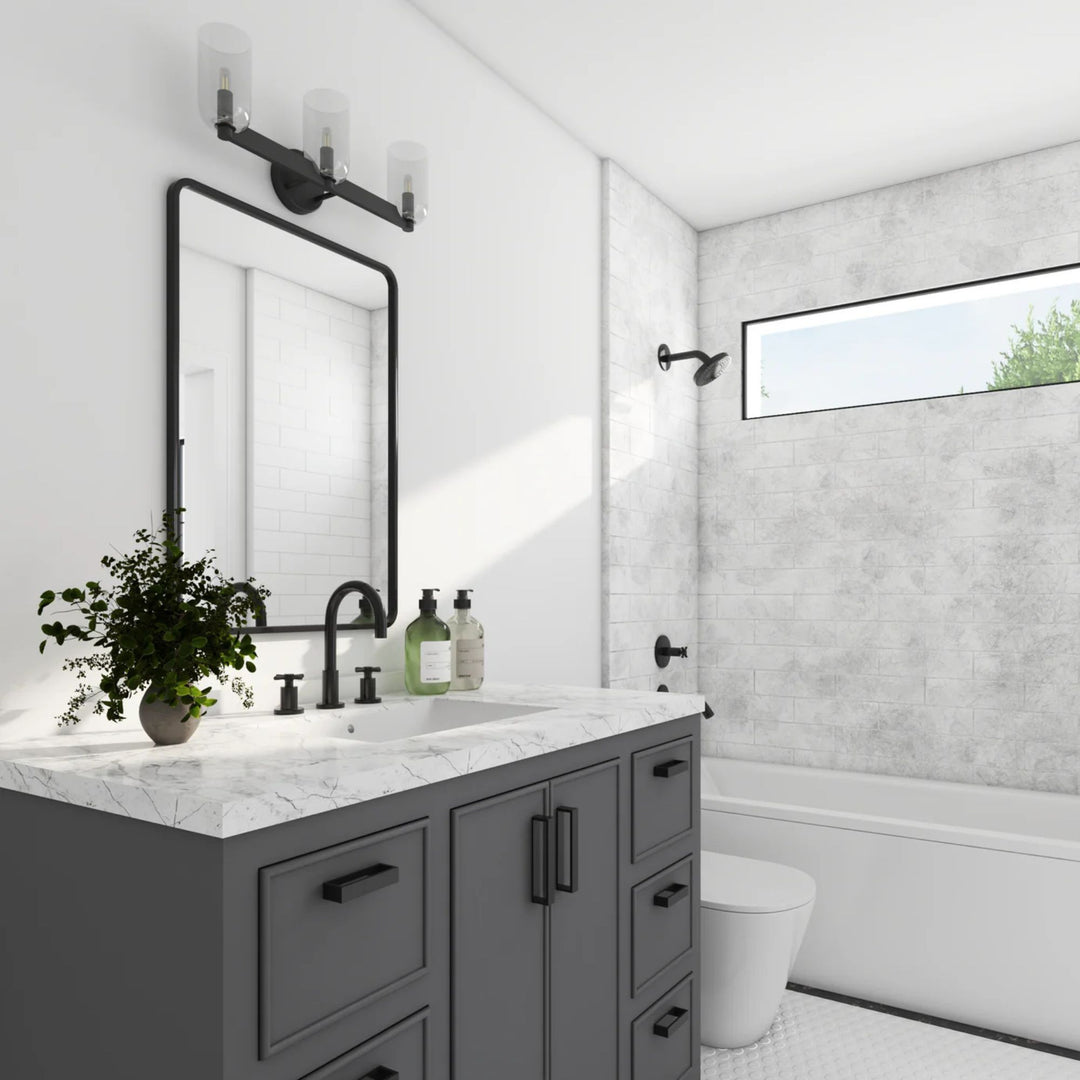 Prominence Home Hansley 3 Light Vanity Light, Damp Rated with Clear Glass, Black - VMInnovations