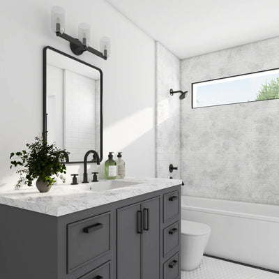 Prominence Home Hansley 3 Light Vanity Light, Damp Rated with Clear Glass, Black - VMInnovations