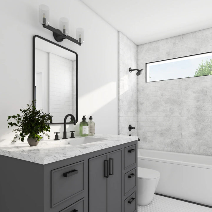 Prominence Home Hansley 3 Light Vanity Light, Damp Rated with Clear Glass, Black - VMInnovations
