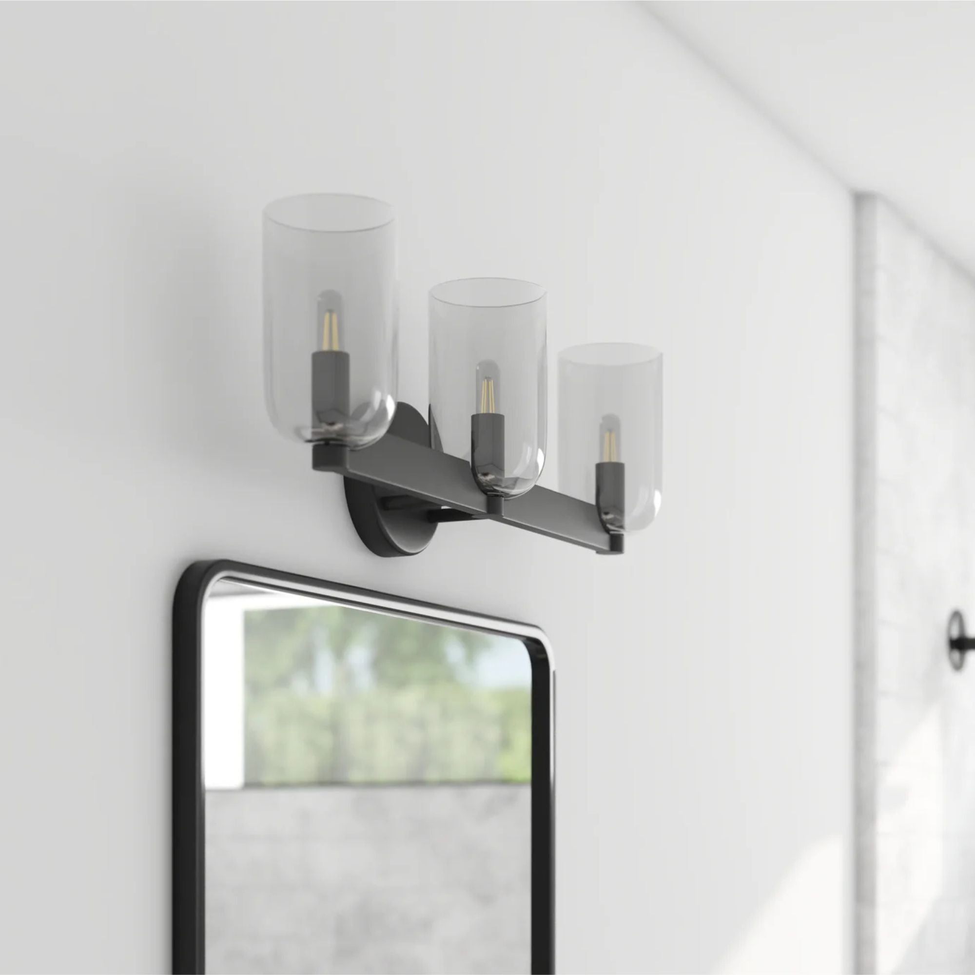 Prominence Home Hansley 3 Light Vanity Light, Damp Rated with Clear Glass, Black - VMInnovations