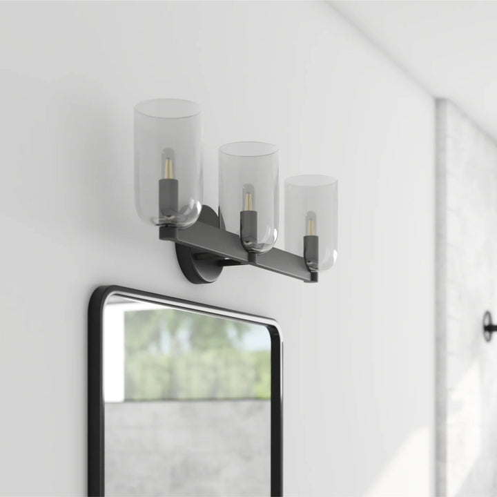 Prominence Home Hansley 3 Light Vanity Light, Damp Rated with Clear Glass, Black - VMInnovations