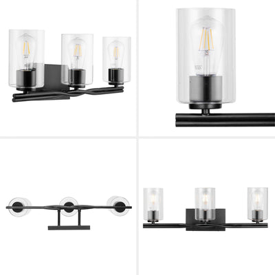 Prominence Home Lantier 3 Light Vanity Light, Damp Rated with Clear Glass, Black - VMInnovations