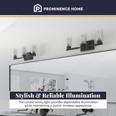 Prominence Home Lantier 3 Light Vanity Light, Damp Rated with Clear Glass, Black - VMInnovations