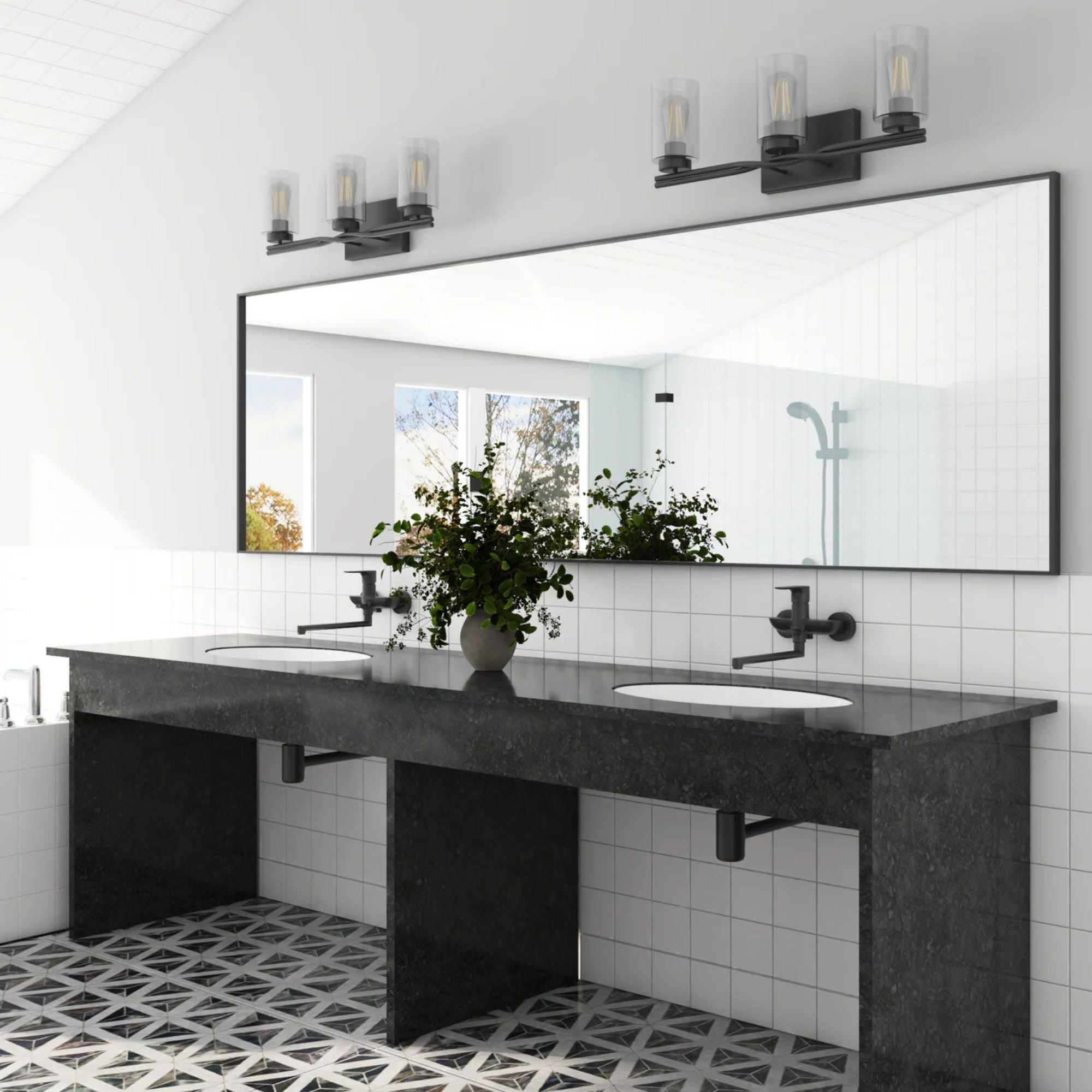 Prominence Home Lantier 3 Light Vanity Light, Damp Rated with Clear Glass, Black - VMInnovations