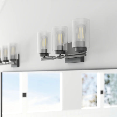 Prominence Home Lantier 3 Light Vanity Light, Damp Rated with Clear Glass, Black - VMInnovations