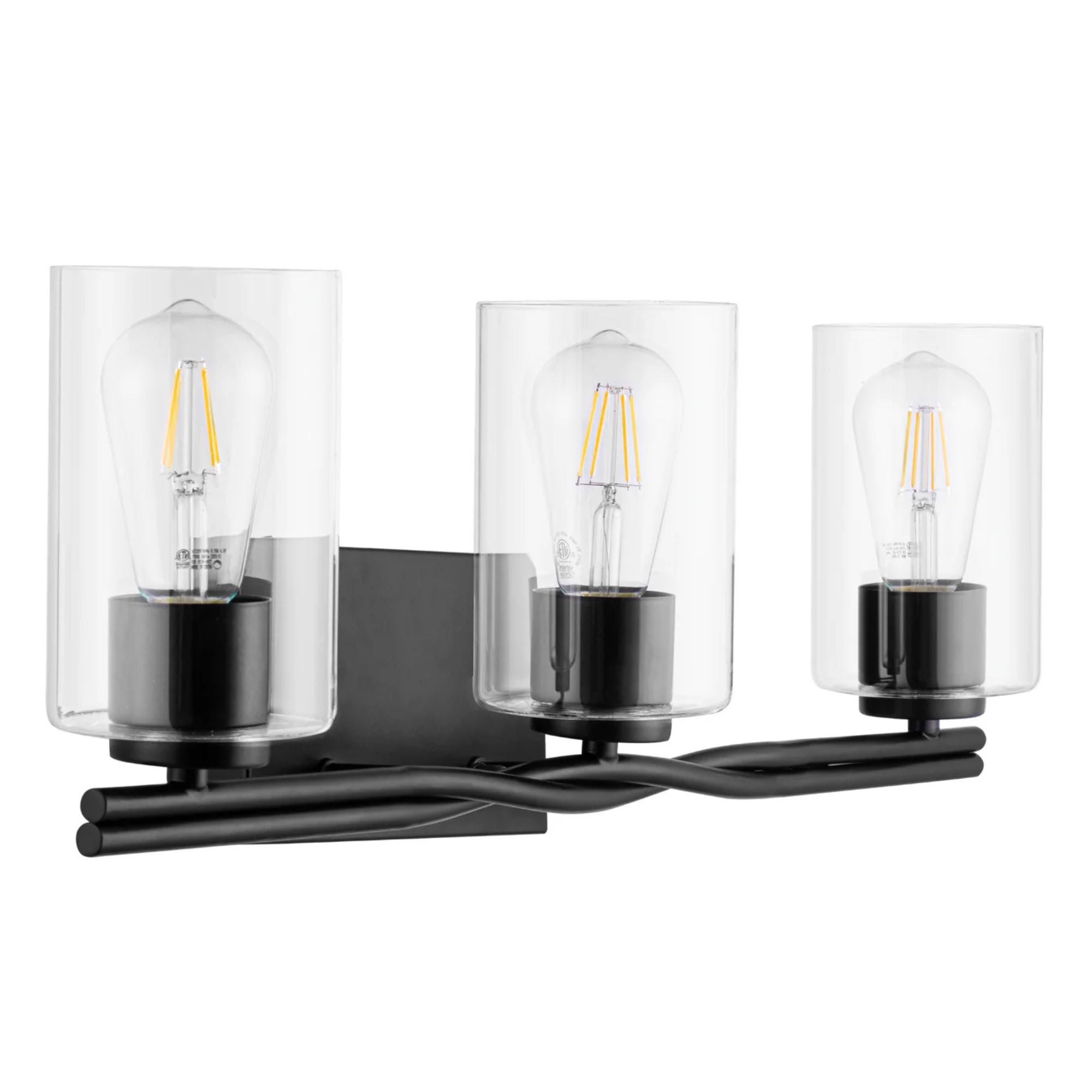 Prominence Home Lantier 3 Light Vanity Light, Damp Rated with Clear Glass, Black - VMInnovations
