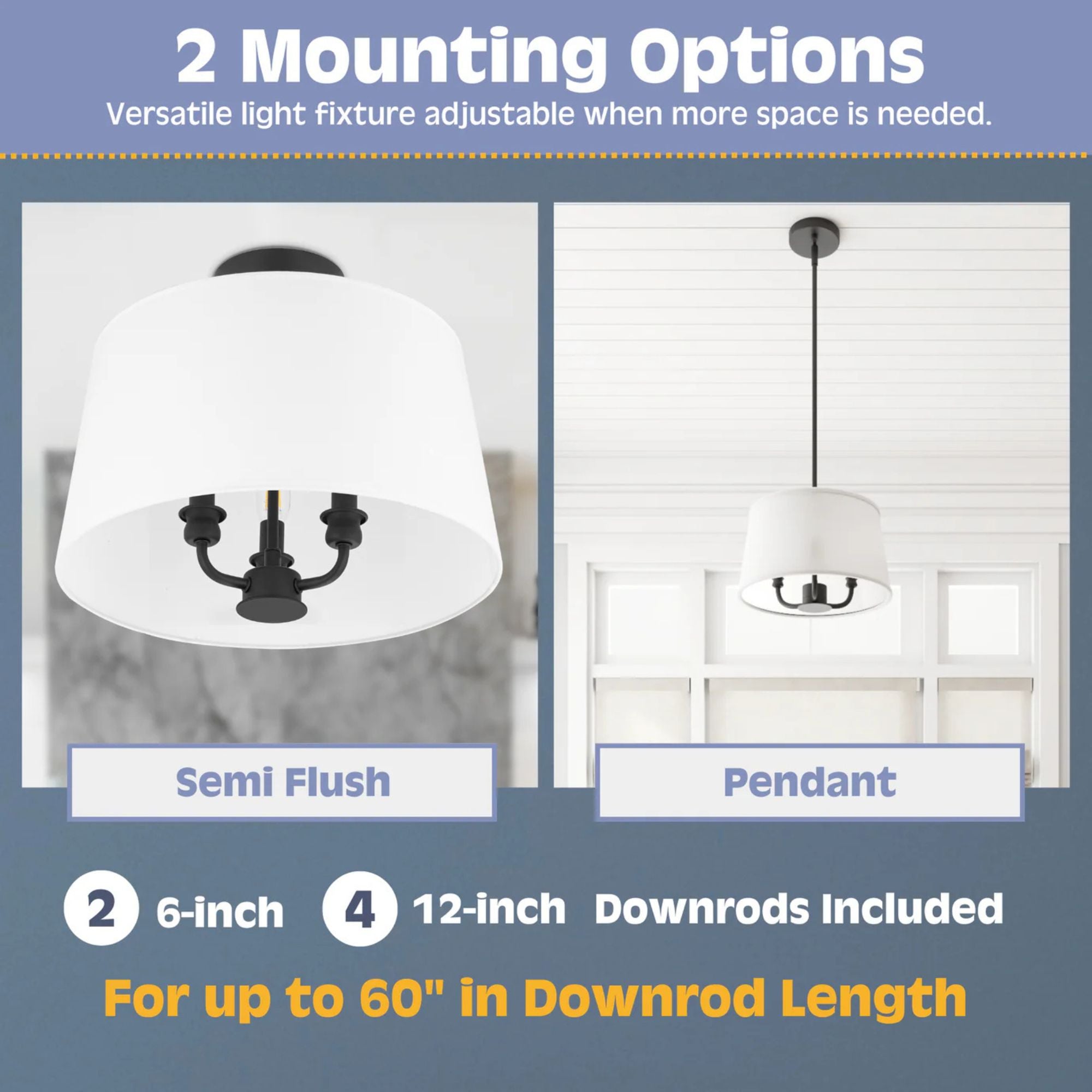 Prominence Home Billet 3 Light Semi Flush Convertible Pendant Light, Matte Black - VMInnovations