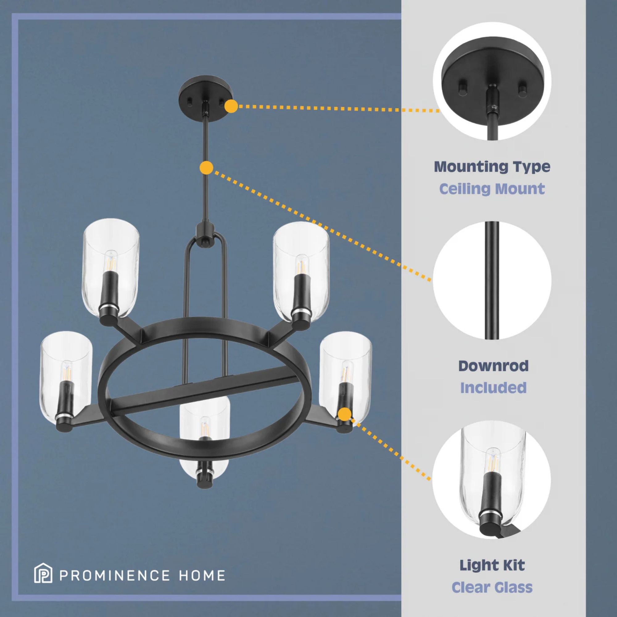 Prominence Home Hansley 5 Light Chandelier with Candelabra Base, Matte Black - VMInnovations