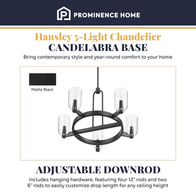 Prominence Home Hansley 5 Light Chandelier with Candelabra Base, Matte Black - VMInnovations