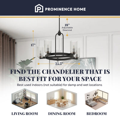 Prominence Home Hansley 5 Light Chandelier with Candelabra Base, Matte Black - VMInnovations