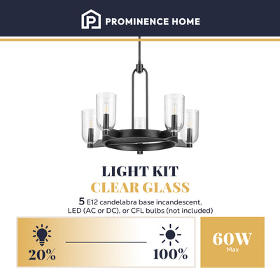 Prominence Home Hansley 5 Light Chandelier with Candelabra Base, Matte Black - VMInnovations