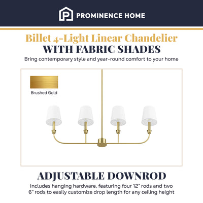 Prominence Home Bilet 4 Light Linear Chandelier with Fabric Shades, Brushed Gold - VMInnovations