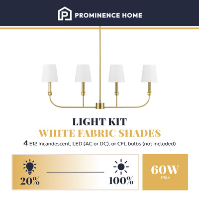 Prominence Home Bilet 4 Light Linear Chandelier with Fabric Shades, Brushed Gold - VMInnovations