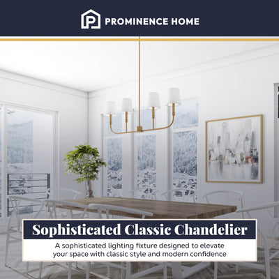 Prominence Home Bilet 4 Light Linear Chandelier with Fabric Shades, Brushed Gold - VMInnovations