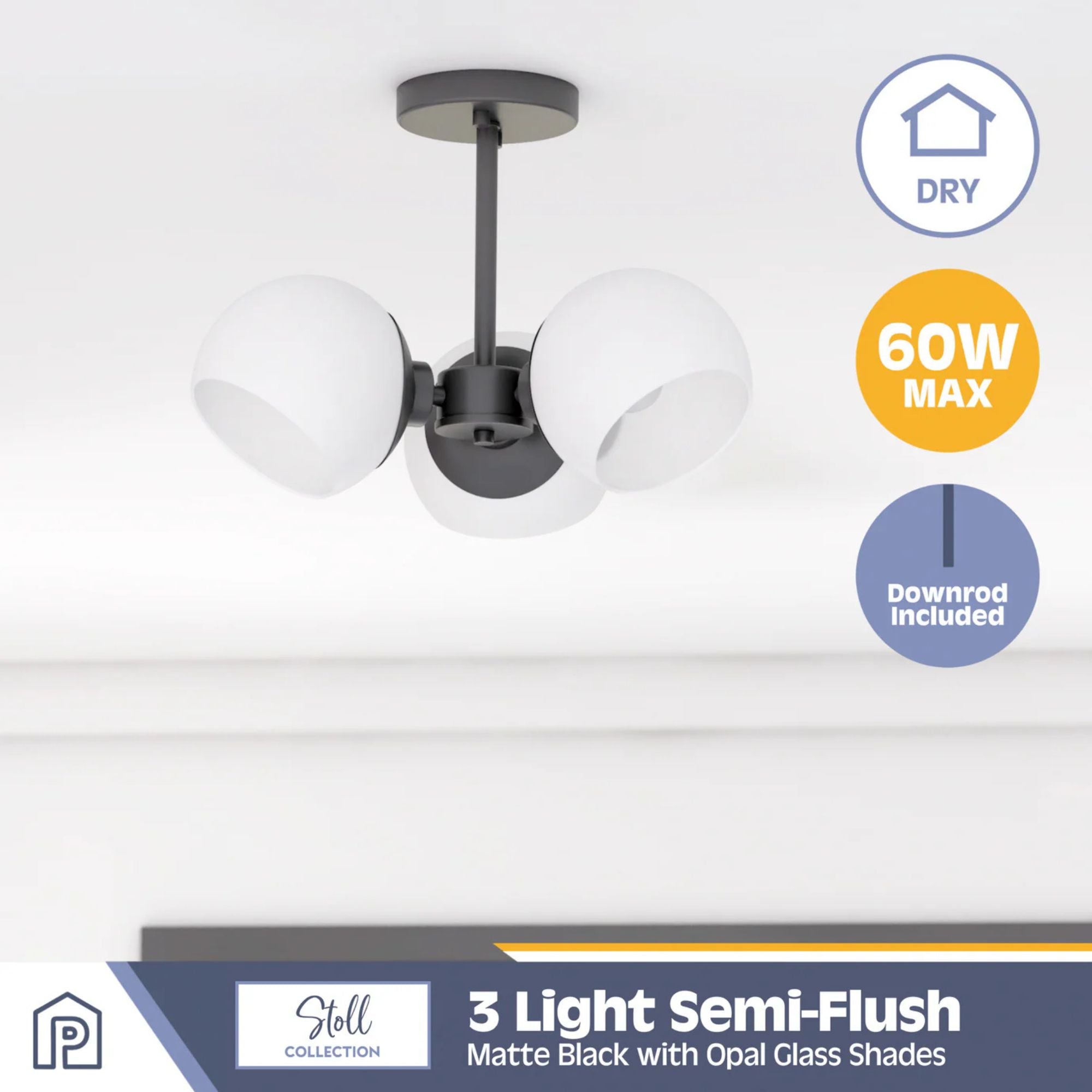 Prominence Home Stoll Semi-Flush 3-Light Chandelier with Opal Glass (Open Box) - VMInnovations