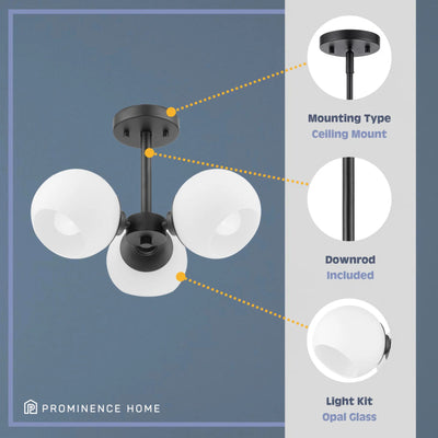 Prominence Home Stoll Semi-Flush 3-Light Chandelier with Opal Glass (Open Box)