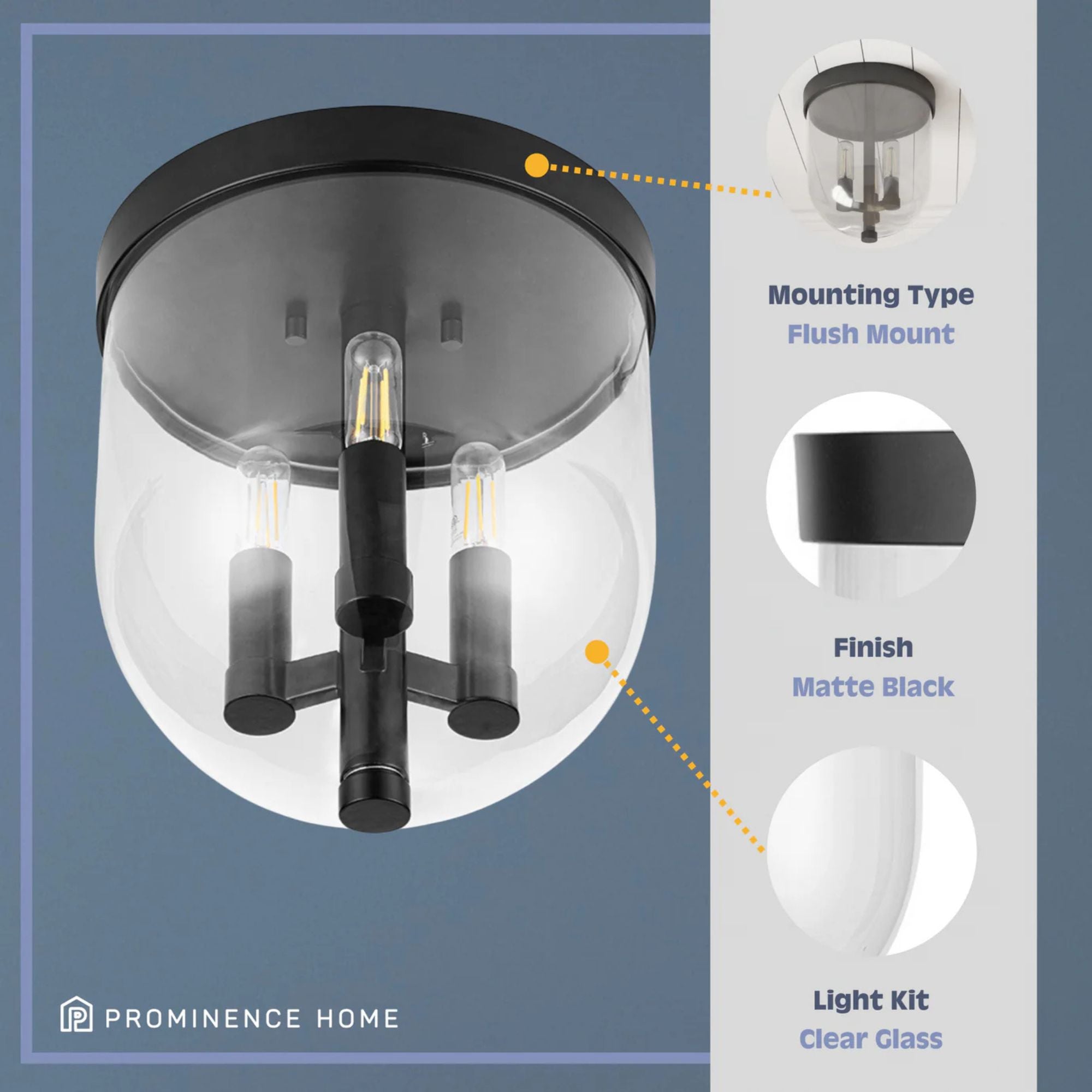 Prominence Home Hansley 3 Light Flush Mount Ceiling Light Fixture, Matte Black - VMInnovations