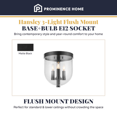 Prominence Home Hansley 3 Light Flush Mount Ceiling Light Fixture, Matte Black - VMInnovations