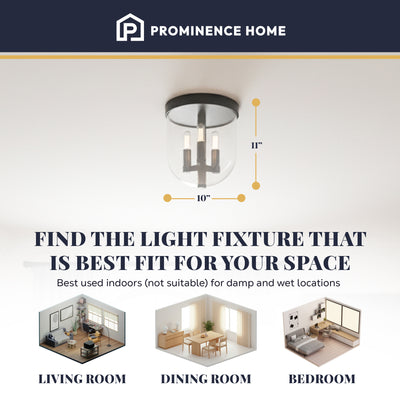 Prominence Home Hansley 3 Light Flush Mount Ceiling Light Fixture, Matte Black - VMInnovations