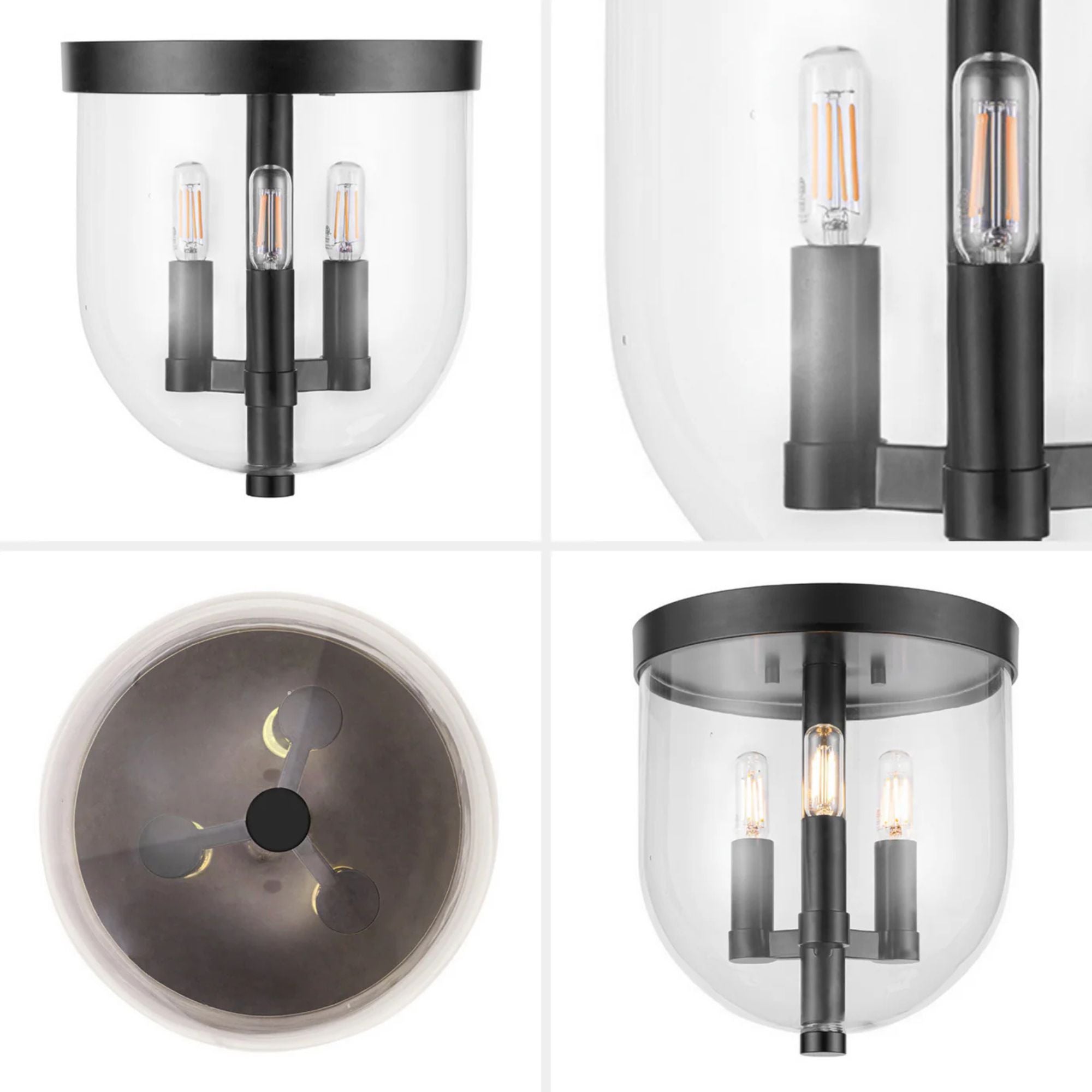 Prominence Home Hansley 3 Light Flush Mount Ceiling Light Fixture, Matte Black - VMInnovations