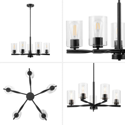Prominence Home Lantier 5-Light Chandelier with Clear Glass, Matte Black - VMInnovations