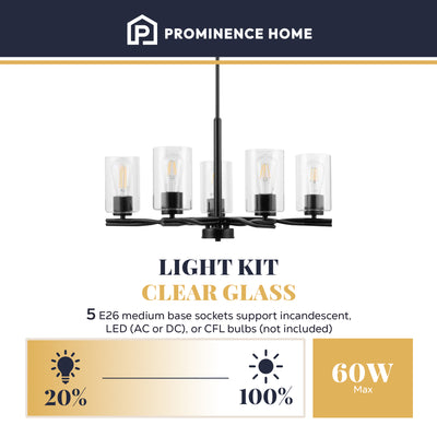Prominence Home Lantier 5-Light Chandelier with Clear Glass, Matte Black - VMInnovations