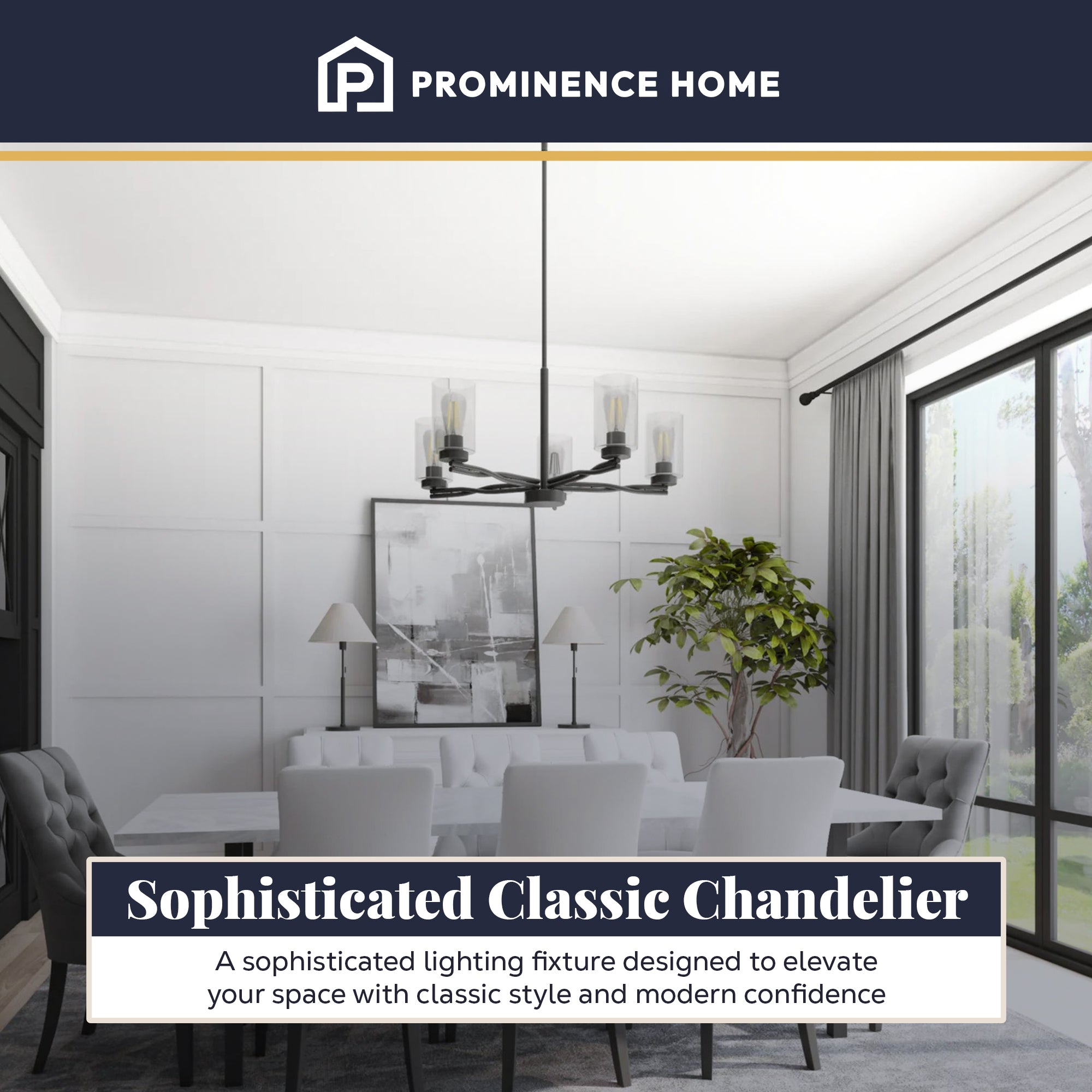 Prominence Home Lantier 5-Light Chandelier with Clear Glass, Matte Black - VMInnovations