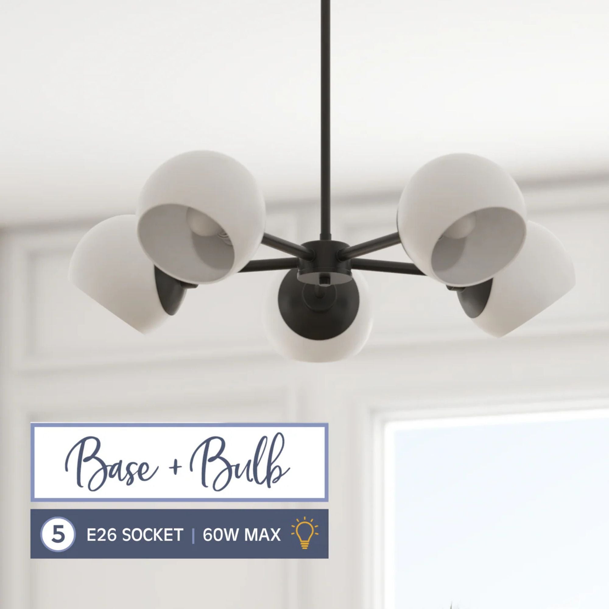 Prominence Home Stoll 5-Light Chandelier with Opal Glass Globes, Matte Black - VMInnovations