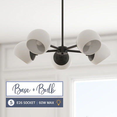 Prominence Home Stoll 5-Light Chandelier with Opal Glass Globes, Matte Black - VMInnovations