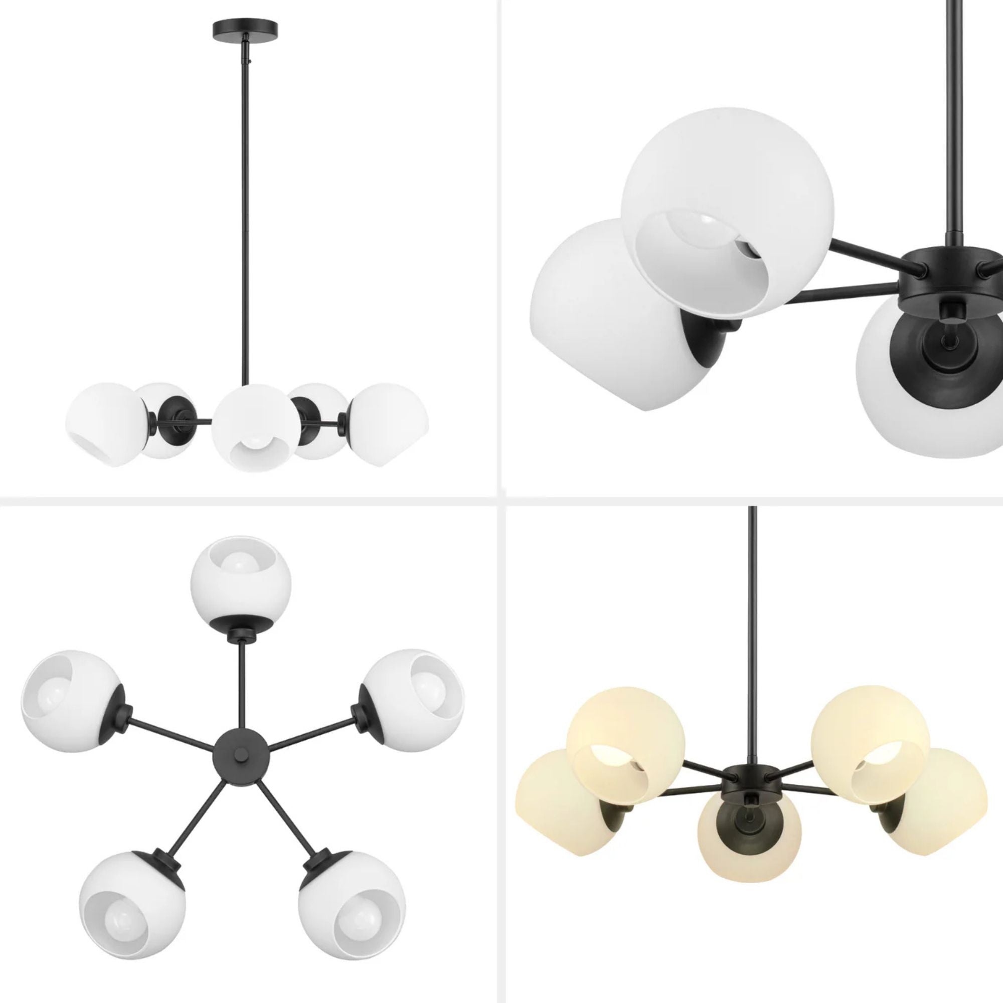 Prominence Home Stoll 5-Light Chandelier with Opal Glass Globes, Matte Black - VMInnovations