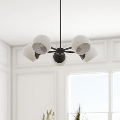 Prominence Home Stoll 5-Light Chandelier with Opal Glass Globes, Matte Black - VMInnovations