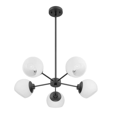 Prominence Home Stoll 5-Light Chandelier with Opal Glass Globes, Matte Black - VMInnovations