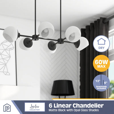 Prominence Home Stoll 6-Light Chandelier with Opal Glass Globes, Matte Black