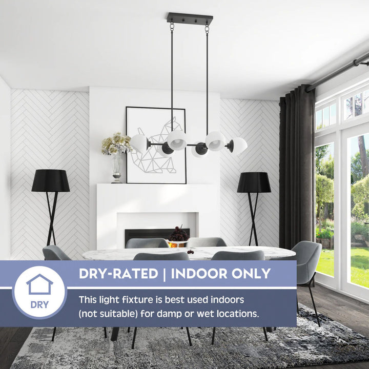 Prominence Home Stoll 6-Light Chandelier with Opal Glass Globes, Matte Black - VMInnovations