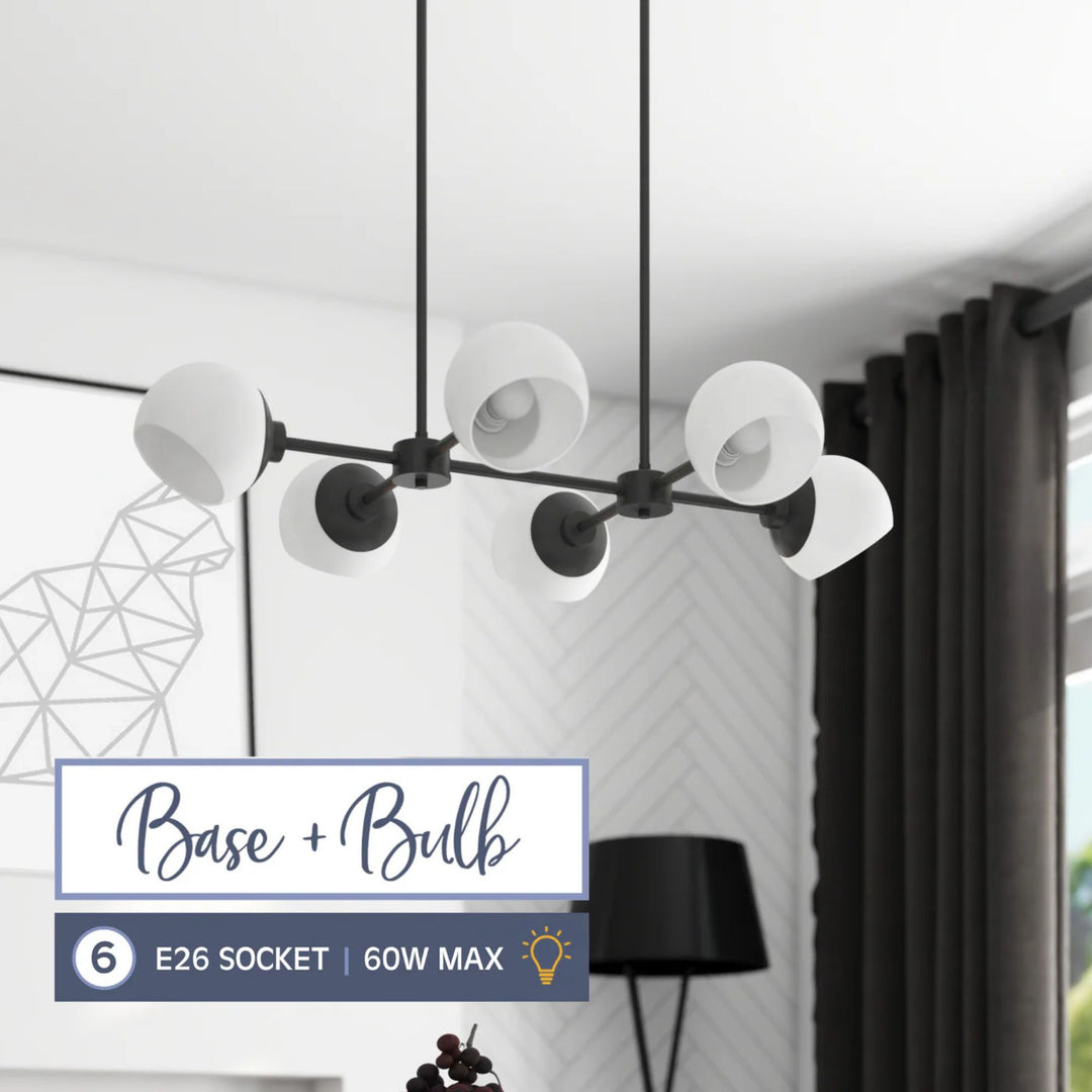 Prominence Home Stoll 6-Light Chandelier with Opal Glass Globes, Matte Black - VMInnovations