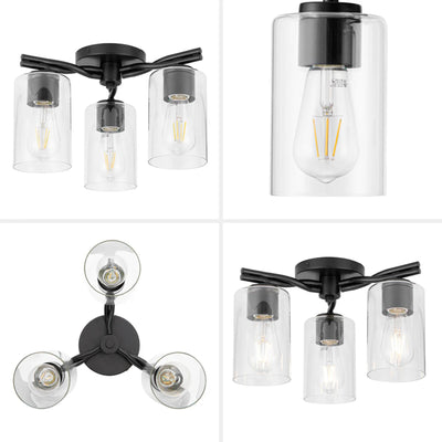 Prominence Home Lantier 3-Light Semi-Flush Ceiling Light for Home, Matte Black - VMInnovations