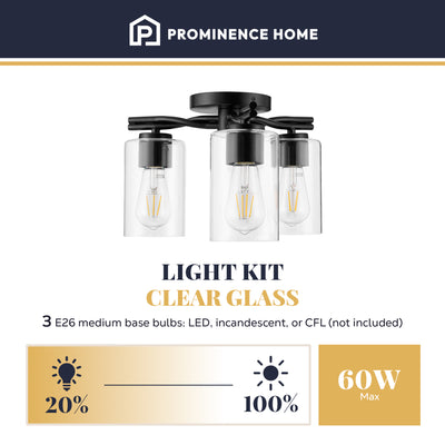 Prominence Home Lantier 3-Light Semi-Flush Ceiling Light for Home, Matte Black - VMInnovations
