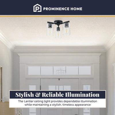 Prominence Home Lantier 3-Light Semi-Flush Ceiling Light for Home, Matte Black - VMInnovations