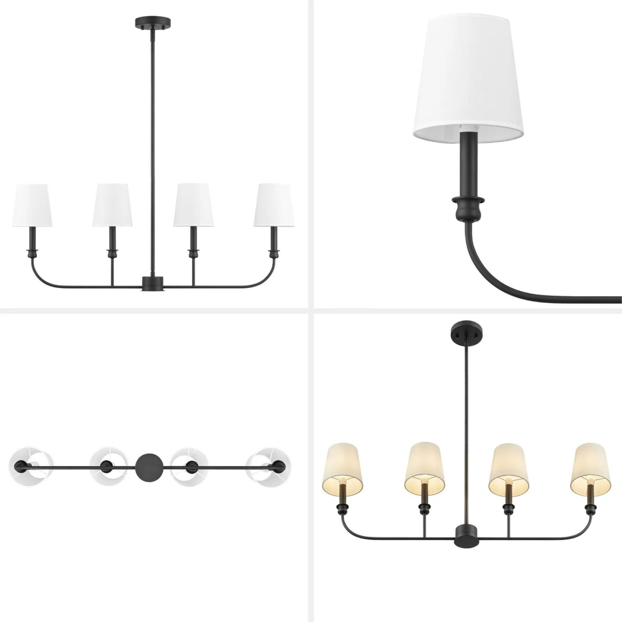 Prominence Home Billet 4-Light Linear Chandelier with Fabric Shades, Matte Black (Open Box)