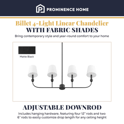 Prominence Home Billet 4-Light Linear Chandelier with Fabric Shades, Matte Black (Open Box)