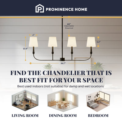 Prominence Home Billet 4-Light Linear Chandelier with Fabric Shades, Matte Black (Open Box)
