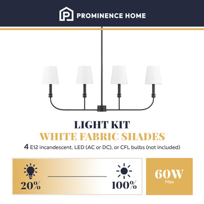 Prominence Home Billet 4-Light Linear Chandelier with Fabric Shades, Matte Black (Open Box)
