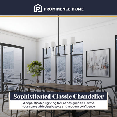 Prominence Home Billet 4-Light Linear Chandelier with Fabric Shades, Matte Black (Open Box)