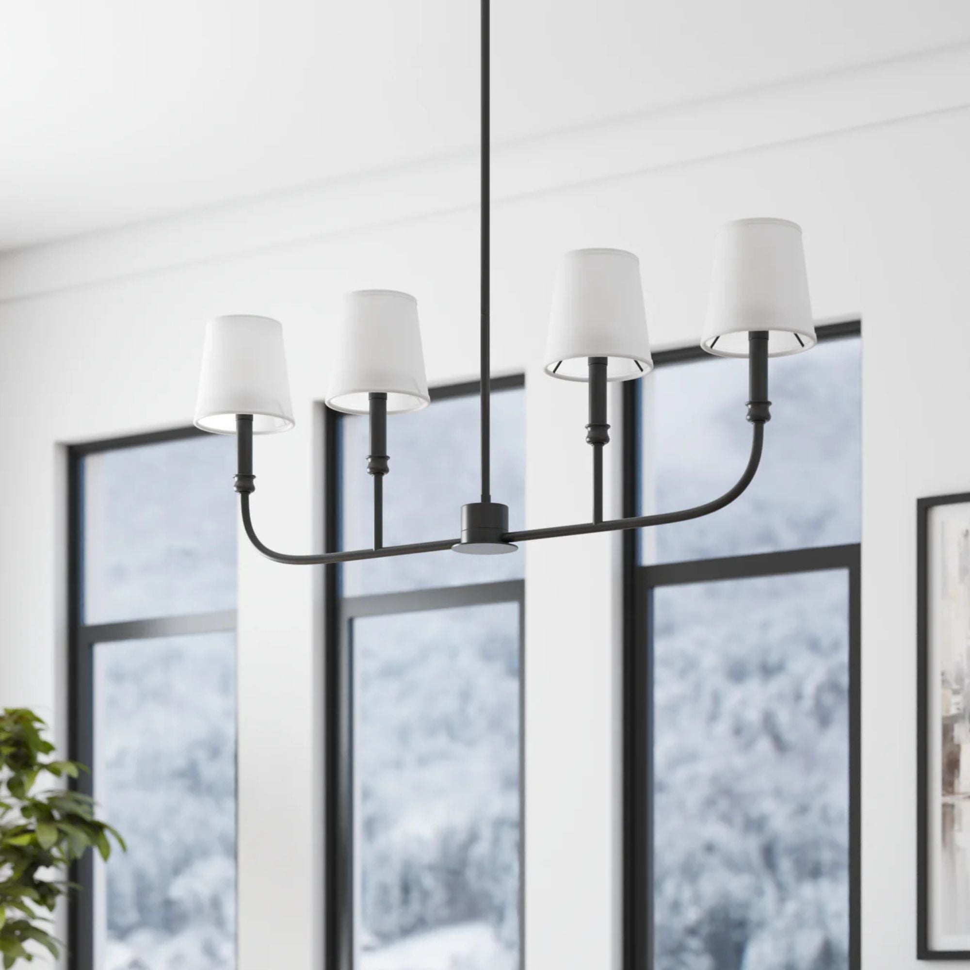 Prominence Home Billet 4-Light Linear Chandelier with Fabric Shades, Matte Black (Open Box)