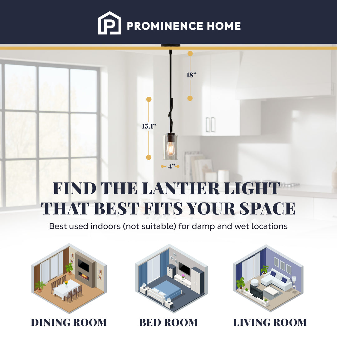 Prominence Home Lantier 1-Light Mini Pendant with Clear Glass, Matte Black - VMInnovations