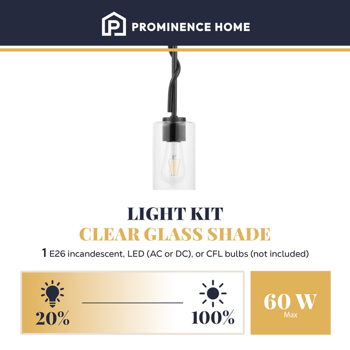 Prominence Home Lantier 1-Light Mini Pendant with Clear Glass, Matte Black - VMInnovations