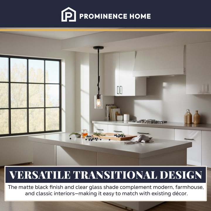 Prominence Home Lantier 1-Light Mini Pendant with Clear Glass, Matte Black - VMInnovations