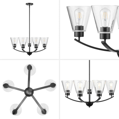 Prominence Home Fairendale 5-Light Chandelier with Clear Glass, Matte Black - VMInnovations