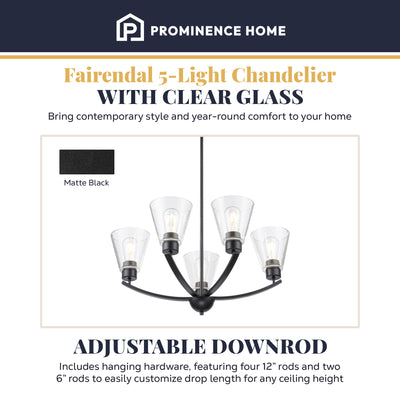 Prominence Home Fairendale 5-Light Chandelier with Clear Glass, Matte Black - VMInnovations